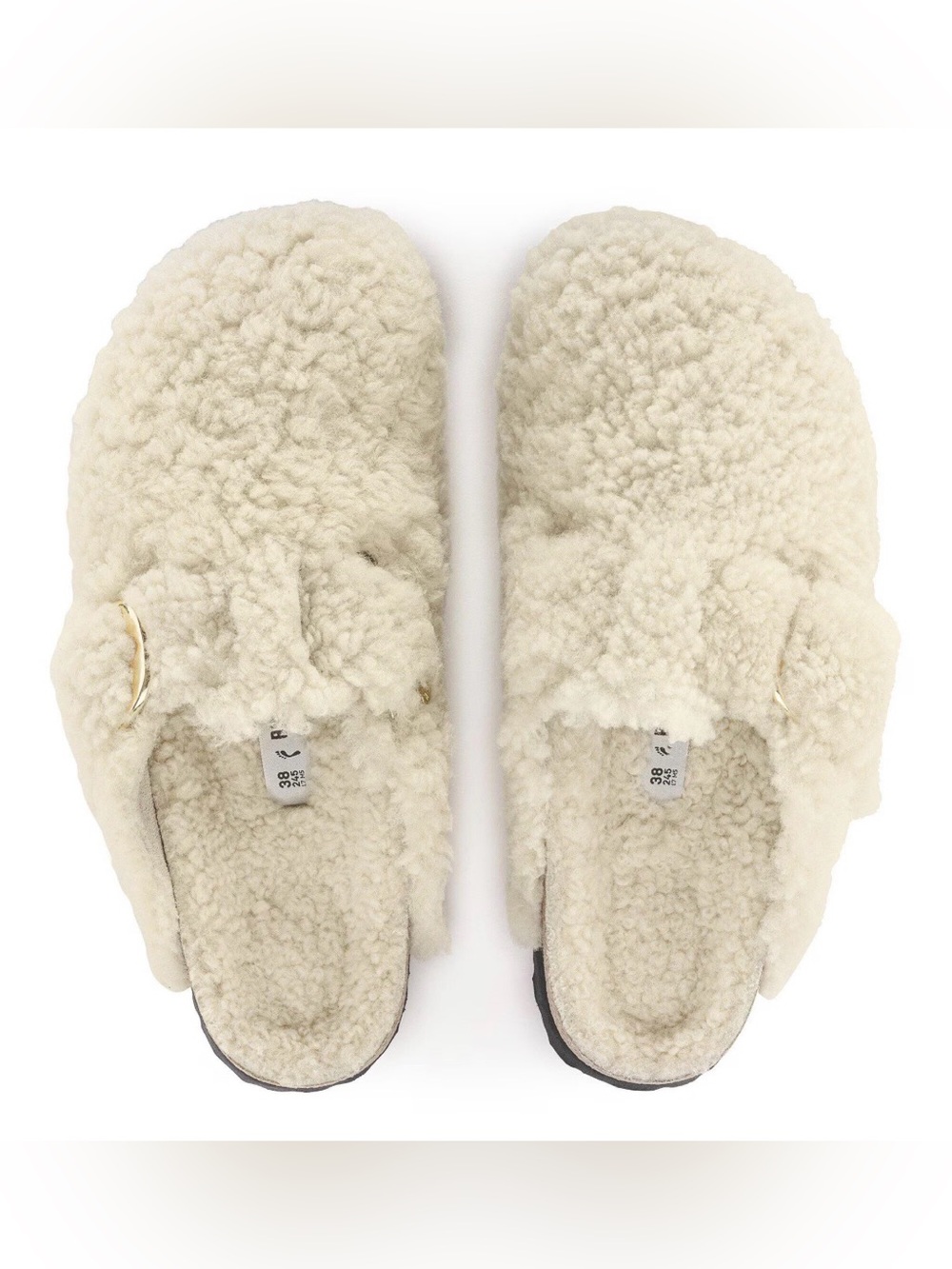 NWOT Birkenstock Boston Big Buckle in Teddy Eggshell